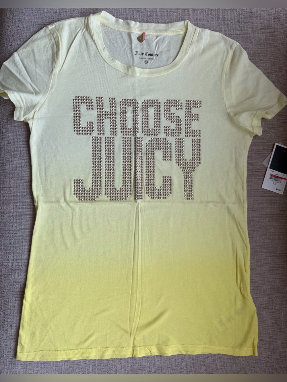 NWT Juicy Couture Yellow Ombre Studded 'CHOOSE JUICY' Short Sleeve Tee